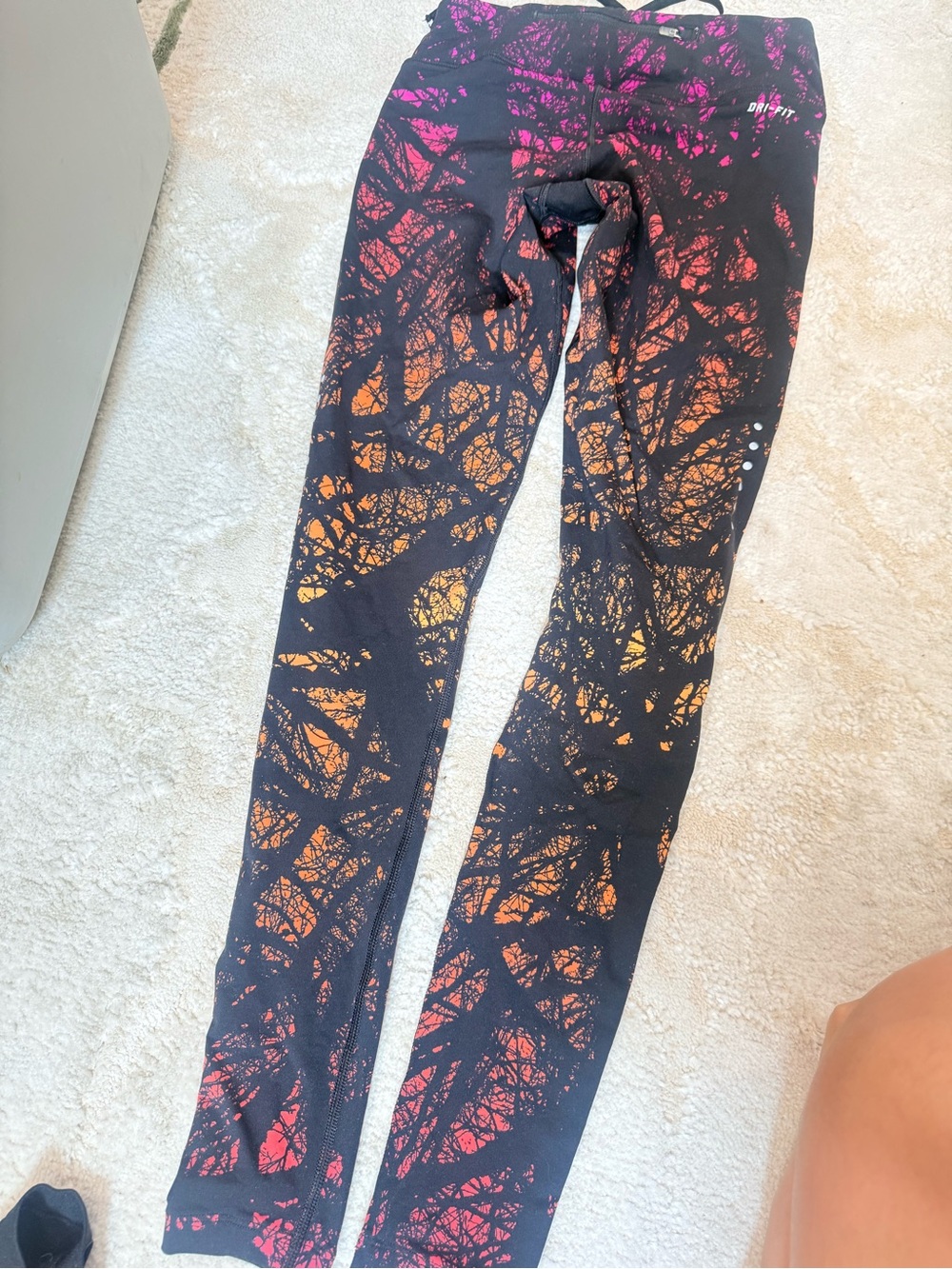 Black Leggings with Pink and Orange Gradient Tree Pattern